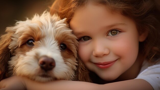 Photo une jeune fille avec un chien.