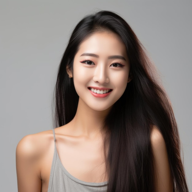 Une jeune fille chinoise de 25 ans avec une belle peau et un menton pointu.