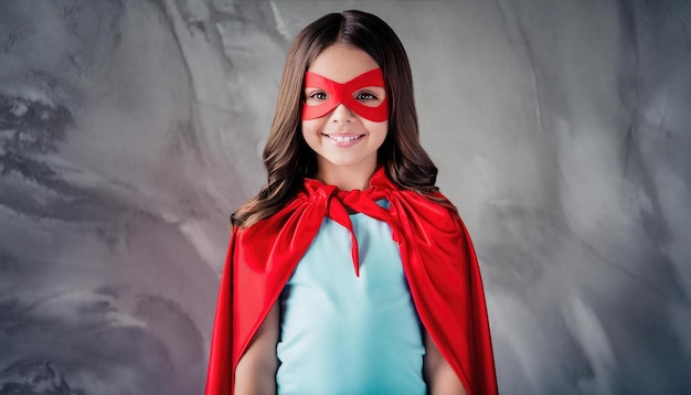 Photo une jeune fille avec un costume de héros et un masque rouge