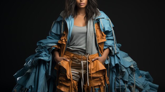 Photo une jeune fille dans une veste bleue avec un vieux baril de bois