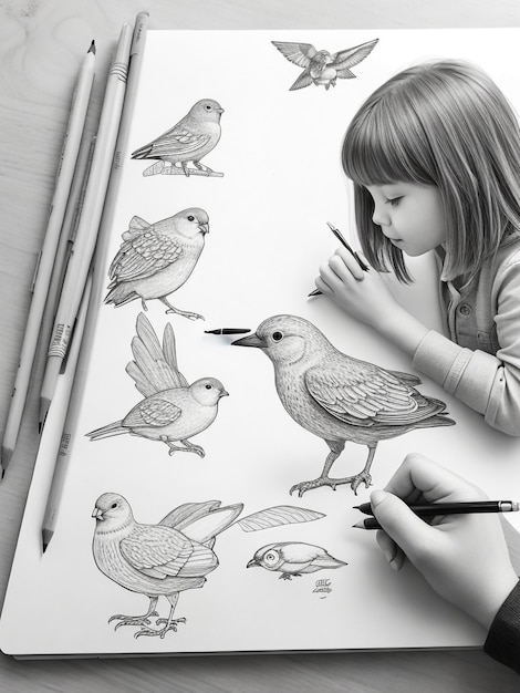 une jeune fille dessine avec des crayons aquarelle