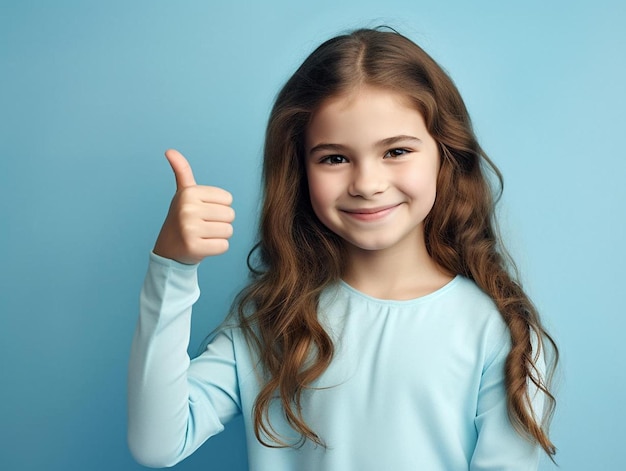 Une jeune fille donnant un pouce vers le haut avec ses pouces vers le haut.