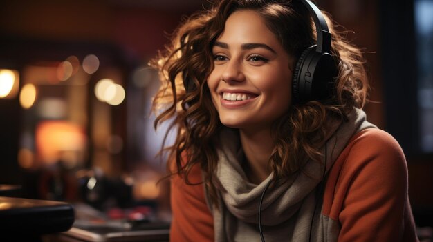 Une jeune fille écoute de la musique avec des écouteurs