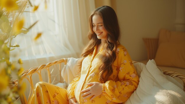 Une jeune fille enceinte dans l'éco-style une femme enceinte souriante dans le style boho