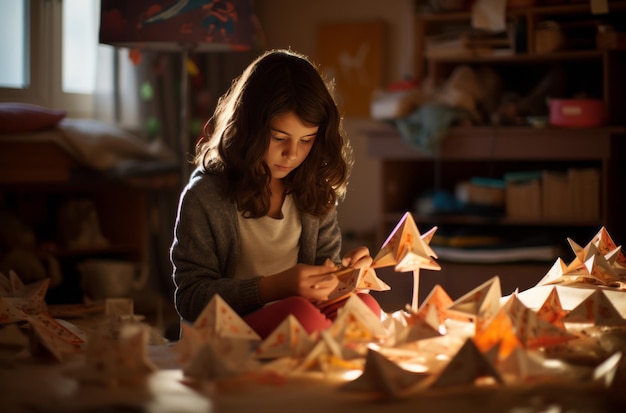 Une jeune fille espagnole crée un origami