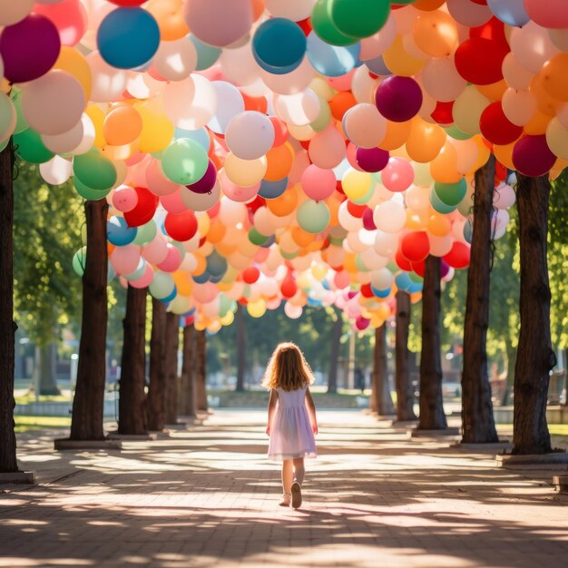 Une jeune fille explore un parc en profitant d'une promenade tranquille au milieu de la beauté de la nature