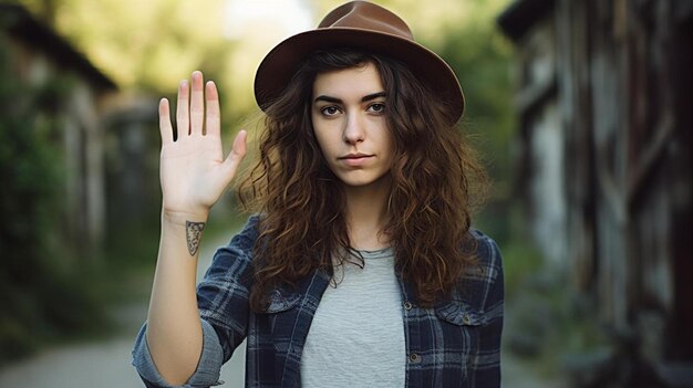 Photo une jeune fille hipster avec les doigts croisés.