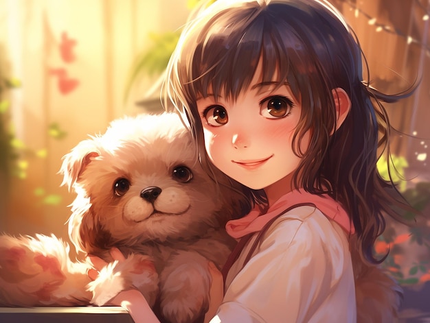 Une jeune fille avec une illustration d'ours de jouet dans le style d'anime