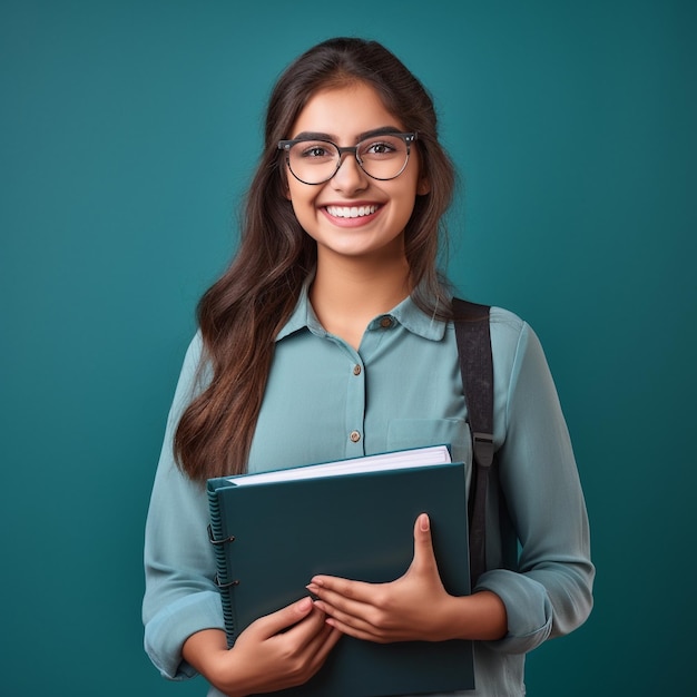 jeune fille indienne de collage allant à l'université et souriante