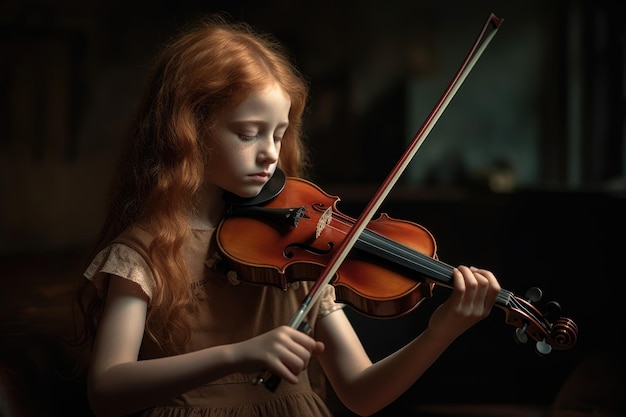 Une jeune fille jouant du violon créée avec une IA générative