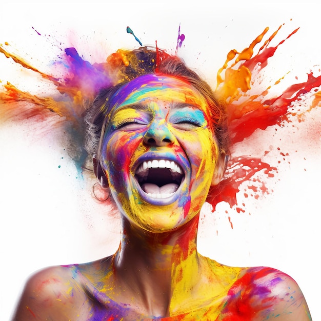 Photo jeune fille joue à holi avec des couleurs