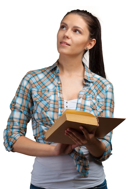 Jeune fille avec livre isolé