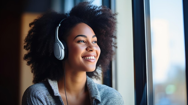 Jeune fille portant des écouteurs appréciant la musique