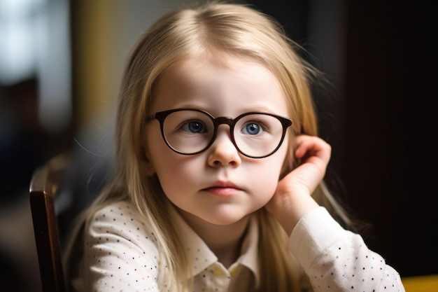 Une jeune fille portant des lunettes et regardant loin de la caméra créée avec une IA générative