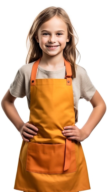 Une jeune fille portant un tablier orange avec le mot039s dessus