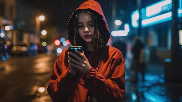 Une jeune fille prenant des photos dans une ville européenne.