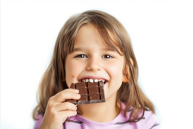 Photo une jeune fille qui mange du chocolat.