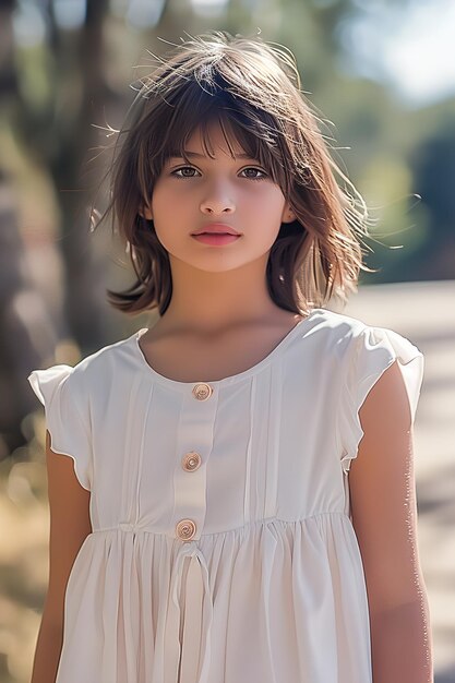 Photo une jeune fille en robe blanche pose pour une photo