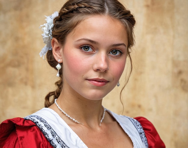 une jeune fille en robe rouge