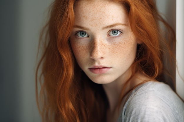 Jeune fille rousse avec une peau propre et saine