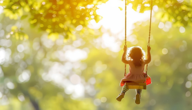 Une jeune fille se balance sur une chaîne