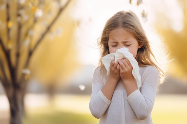 Photo une jeune fille souffre d'une allergie au pollen de printemps.