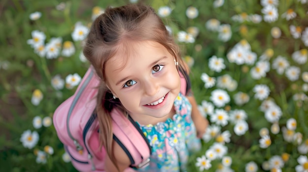 Une jeune fille souriante appréciant le printemps parmi les marguerites Un style décontracté Un enfant heureux dans la nature Idéal pour le contenu familial Un style de vie en plein air