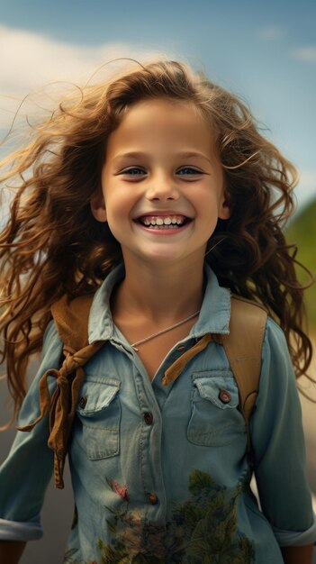 une jeune fille souriante sur la route