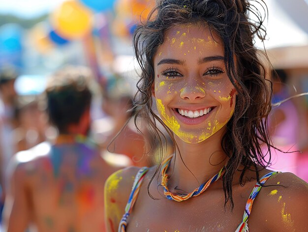 Photo une jeune fille sourit lors d'un festival de la jeunesse