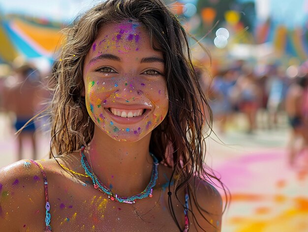 Une jeune fille sourit lors d'un festival de la jeunesse