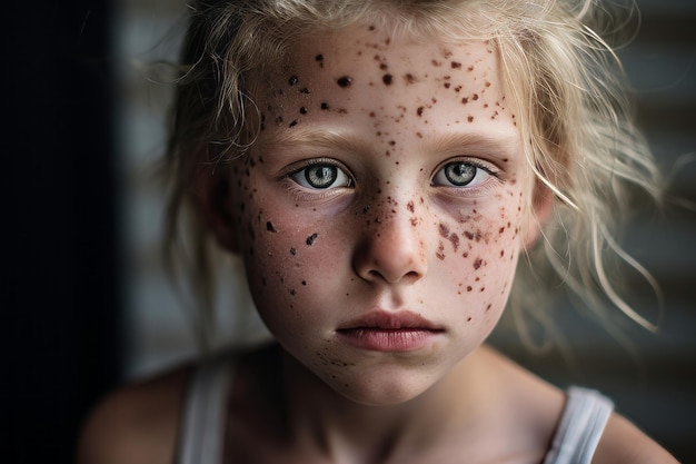 une jeune fille avec des taches de rousseur sur le visage