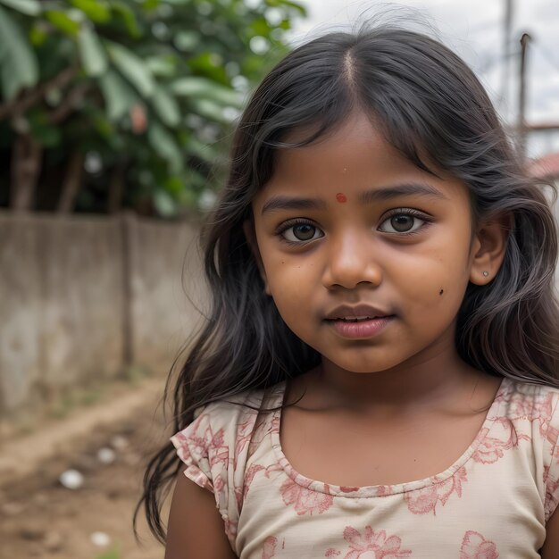 jeune fille tamoule près de la maison