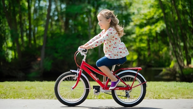 Une jeune fille à vélo dehors.