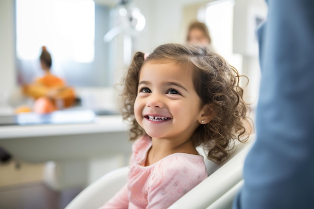 jeune fille visite le dentiste à l'arrière-plan de style bokeh