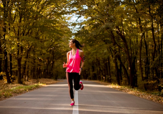 Jeune, Fitness, Femme, Courant, Forêt, Piste