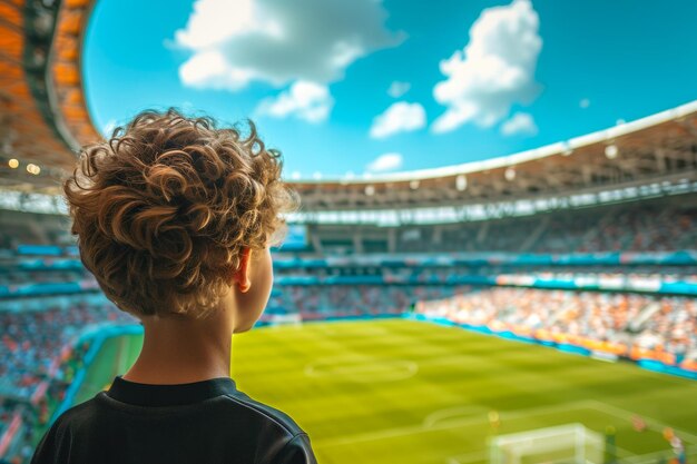Jeune footballeur de rêves futuristes au stade