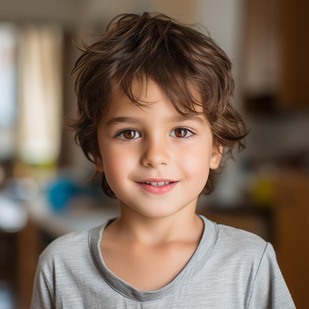 un jeune garçon avec une brosse à dents dans la bouche