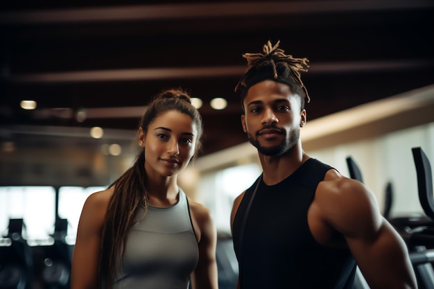 Photo un jeune garçon et une jeune fille latins au gymnase