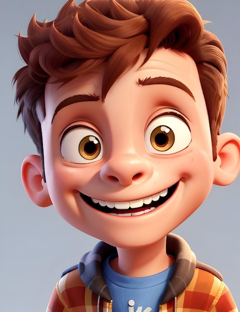Un jeune garçon joyeux et joyeux représenté dans un dessin animé 3D