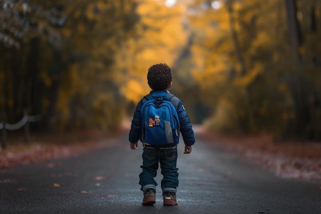 Jeune garçon marchant sur Woods Road