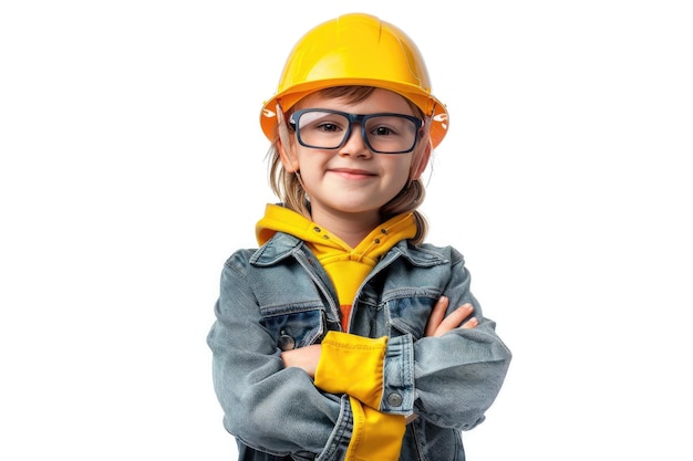 un jeune garçon portant un chapeau jaune et des lunettes