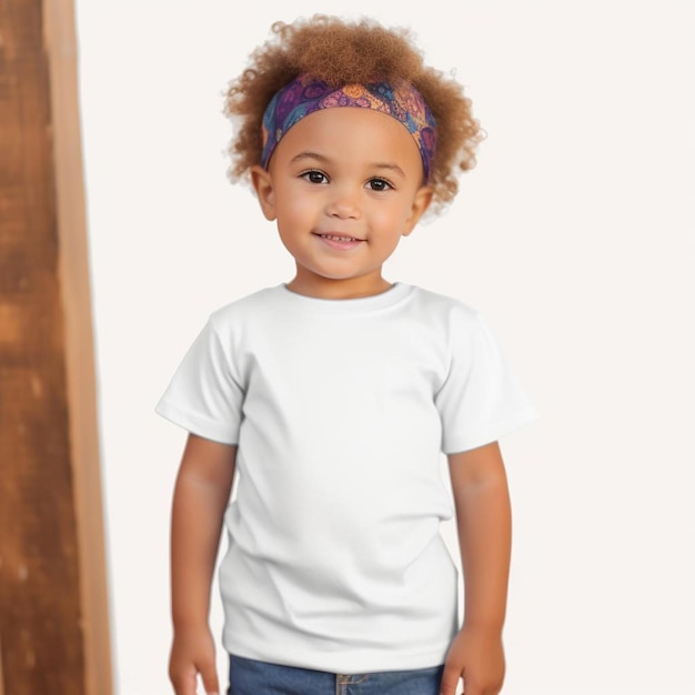 Photo un jeune garçon portant une chemise blanche avec un bandeau violet.