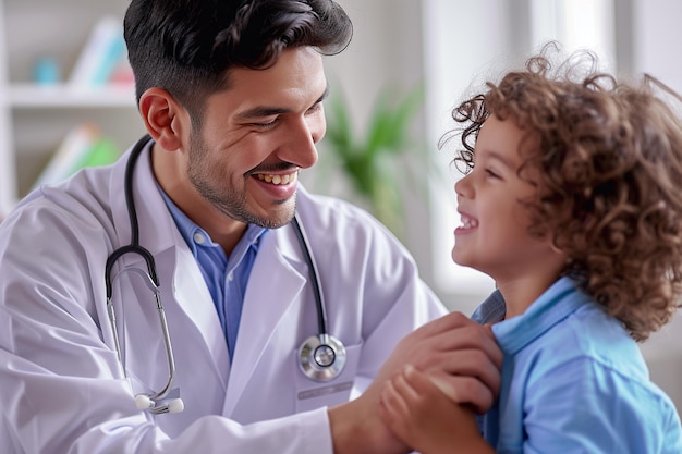 jeune garçon à un rendez-vous chez le médecin fond de style bokeh