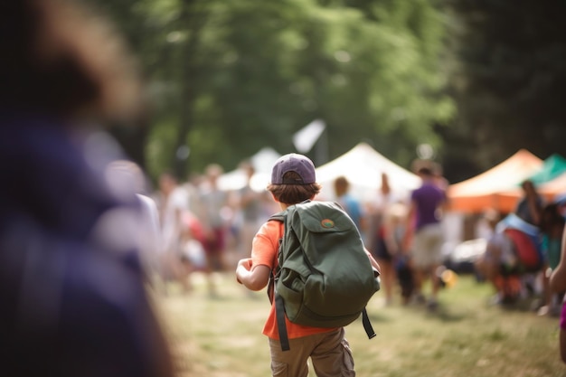 Jeune garçon souriant dans le camp d'été ai généré