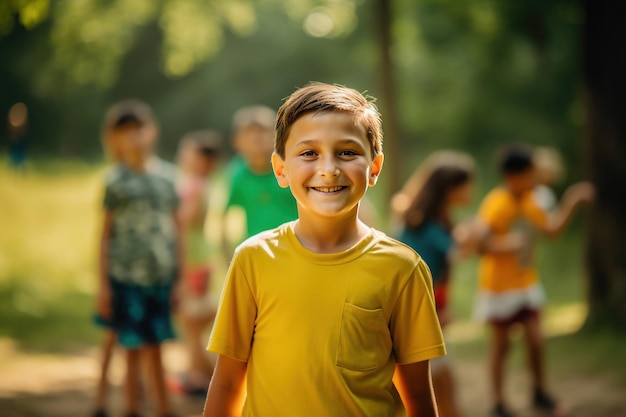 Jeune garçon souriant dans le camp d'été ai généré