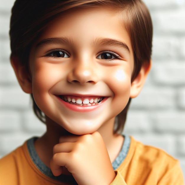 un jeune garçon avec un sourire sur le visage