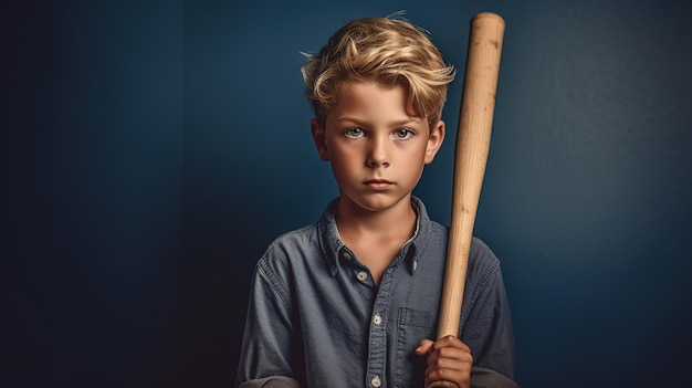 Un jeune garçon tenant une batte de baseball dans sa main.