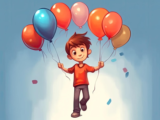 Un jeune garçon vole dans les airs avec des ballons IA générative