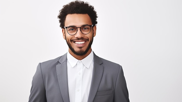 Jeune homme d'affaires afro-américain souriant sur fond blanc ou transparent