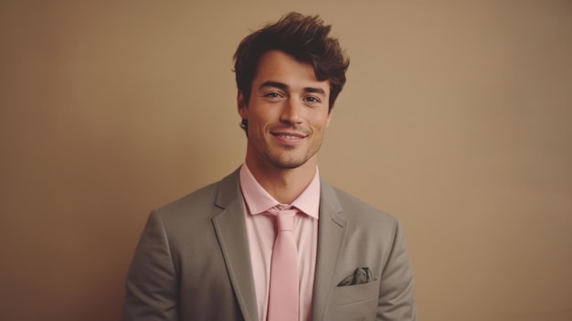 Jeune homme d'affaires souriant posant sur fond de couleur douce AI générative